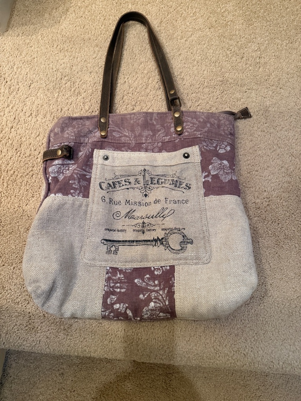 Myra Old Key Linen and Canvas Tote Large